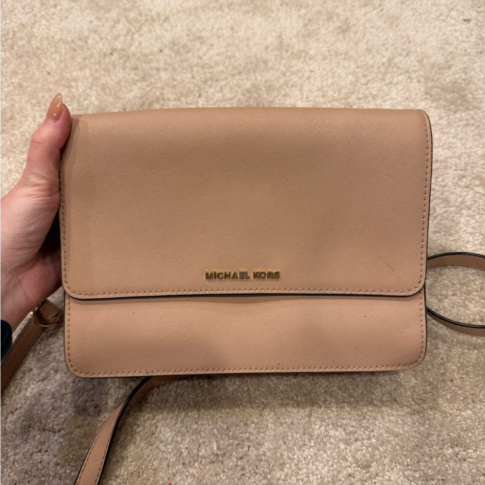 Michael Kors Tan Crossbody Bag with Flap Closure